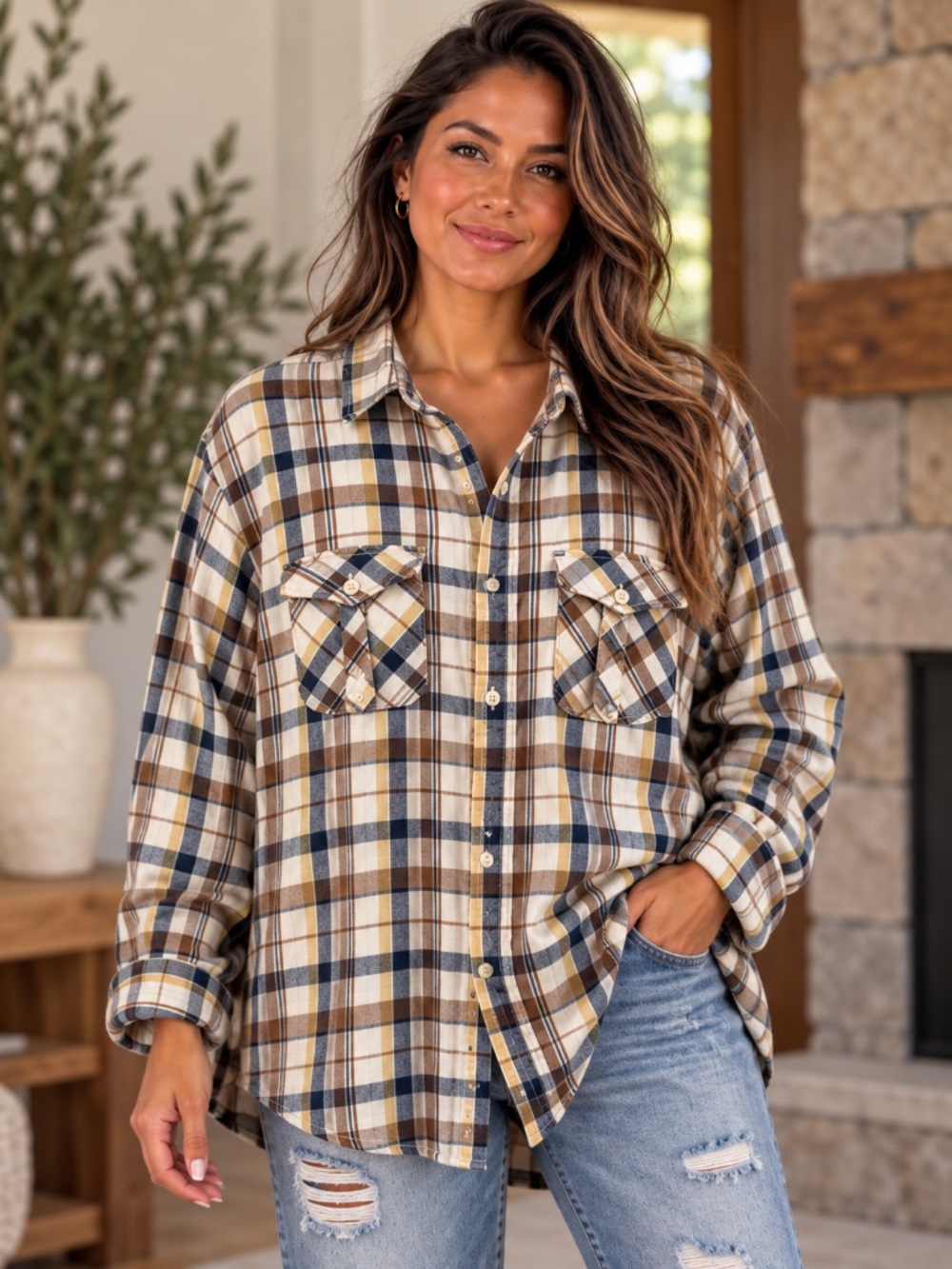 True Grit Long-sleeve plaid utility shirt by the rugged apparel brand